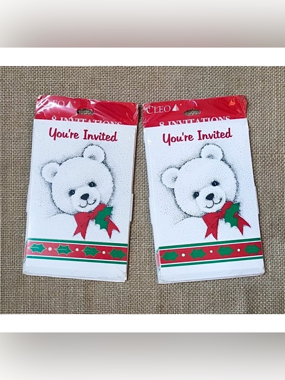 Vintage New Teddy Bear Christmas Party Invitations NOS Whimsical Festive Fun